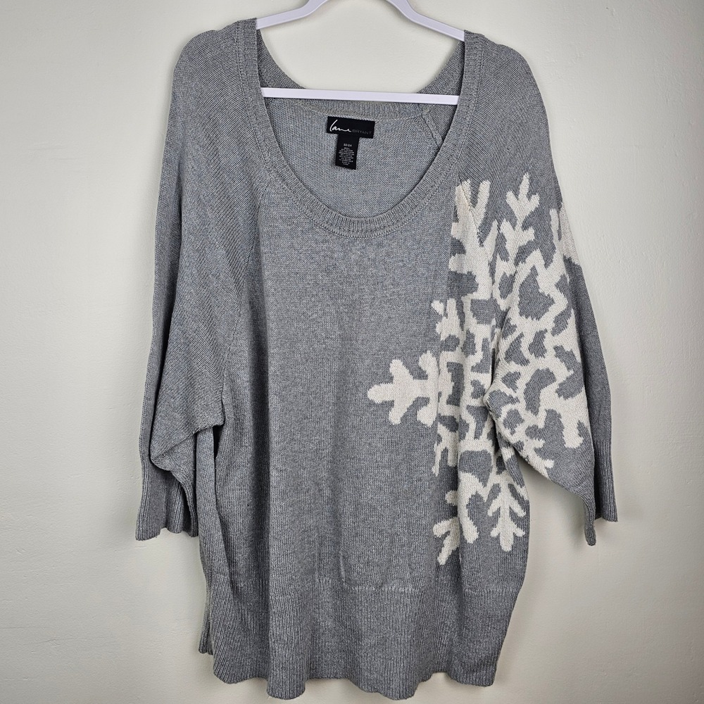 Lane Bryant Sweater Women 22/24 Gray Snowflake Pullover Dolman Knit Winter